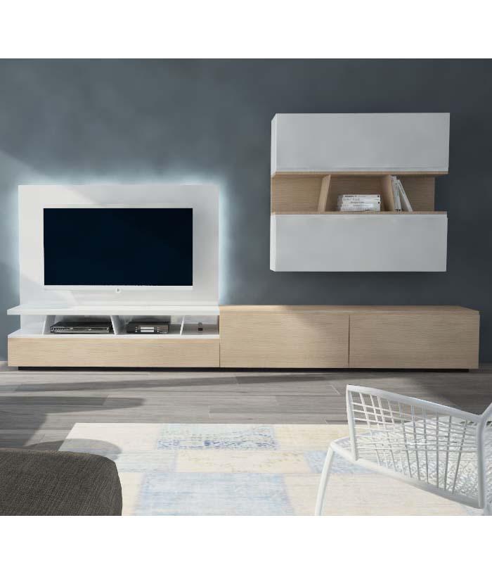 Mueble de salón con paneles y estantes con luz led - Antaix