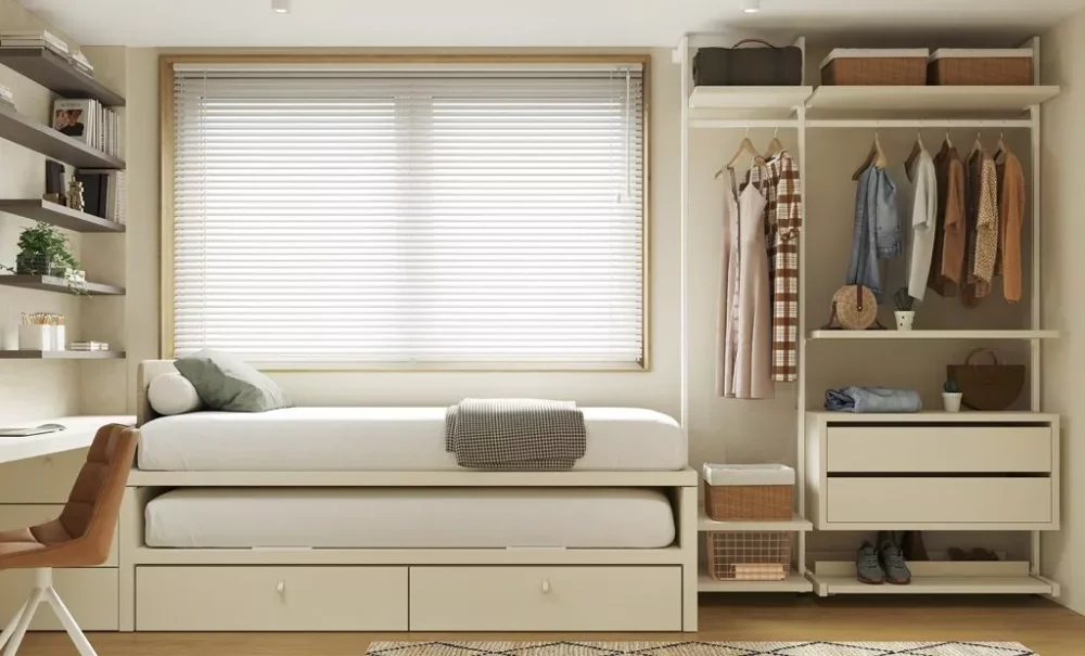Cama nido, armario y escritorio - Imagen 5