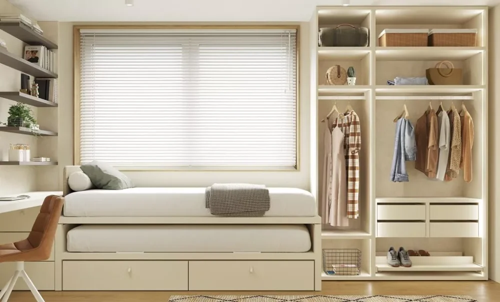 Cama nido, armario y escritorio - Imagen 2