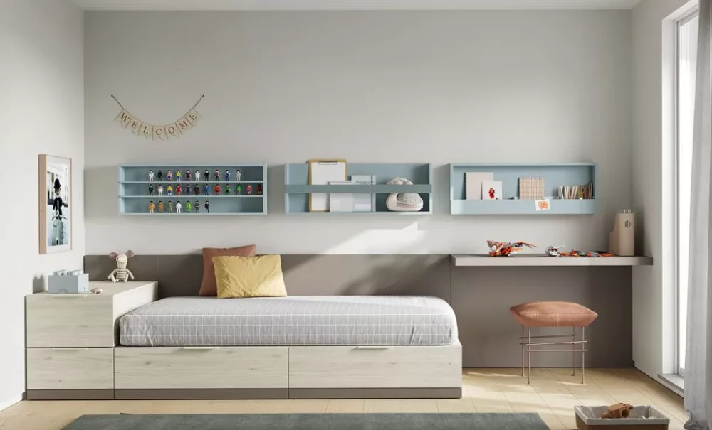 Cama modular con escritorio flotante - Imagen 2