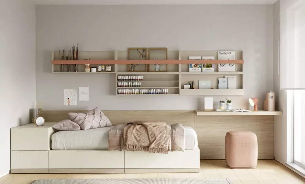Cama modular con escritorio flotante