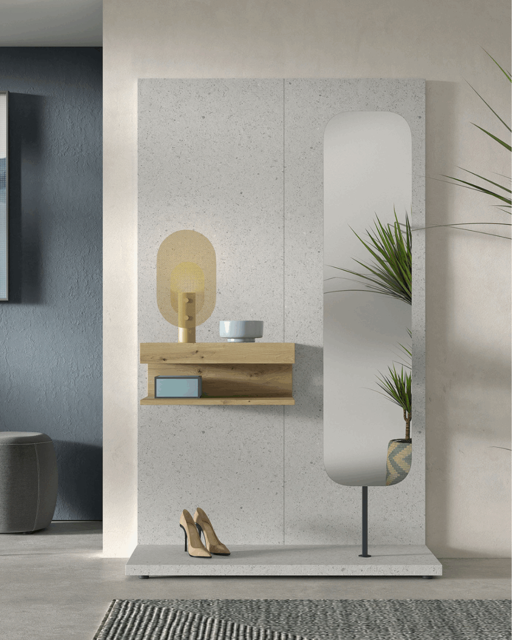 Mueble funcional con espejo giratorio